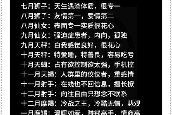 十二星座对应的月份和性格